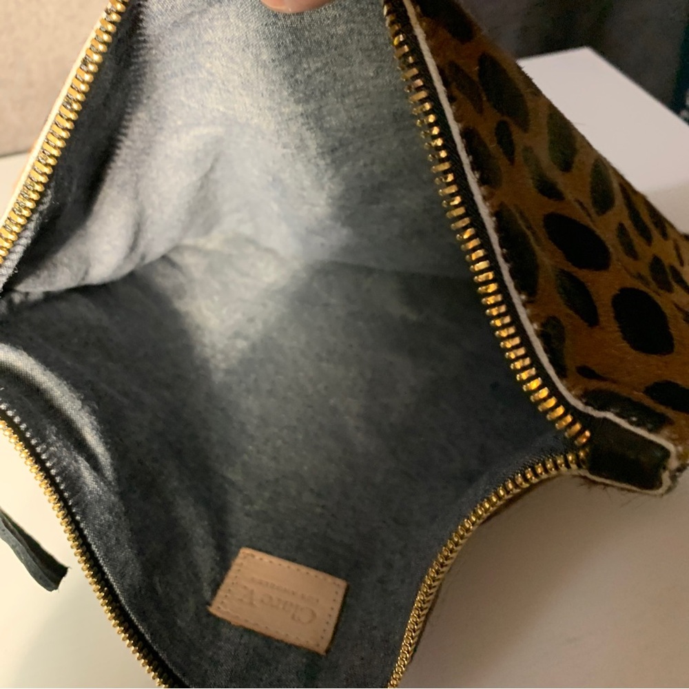 Clare V. Tan Leopard  Calf Hair Fold Over Clutch Purse Bag  11.5 x11 In - Picture 6 of 7